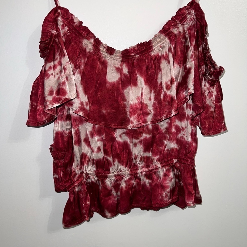 blue life open shoulder viscose top tie dye layer shirt size Small - Picture 9 of 11